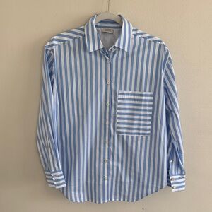 AYR “The Deep End” Light Blue and White Vertical Stripe Button-Down Shirt